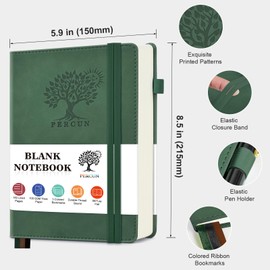 PERCUN Blank Journal Ntebook for Men & Women, 160 Pages Blank Journals for Writing, Drawing,Sketch Book,5.9" x 8.5" Leather Sketchbook, Unlined Notebook for Work, School, Art (Green)