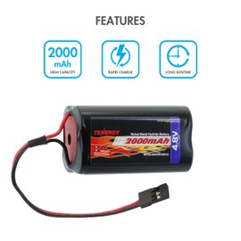 Tenergy 4.8V 2000mAh Capacity NiMH Battery Pack with Hitec Connectors, Futaba, Square Rechargeable Battery for RC Receivers, Airplanes, and More