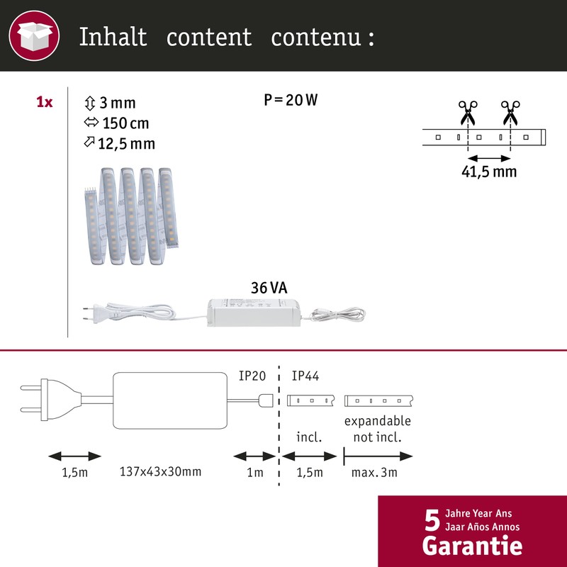 Paulmann 706.72 MaxLED 1000 basic set 1,5m warm white coated