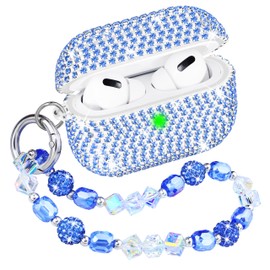 Topgraph for AirPods Pro 2 Case Cover with Lanyard Glitter Diamond Case for Airpod Pro 2nd Generation with Sparkle Bling Crystal Wrist Strap Keychain Blue