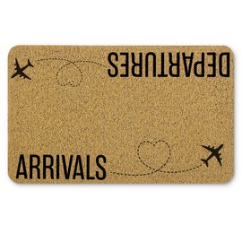 Qnhij Funny Welcome Mats for Front Door, Humorous Door Mat, Arrival and Departure Airplane Doormat for Porch Outside Inside Outdoor Indoor Entrance, Funny Bath Rug, 17x30 Inches