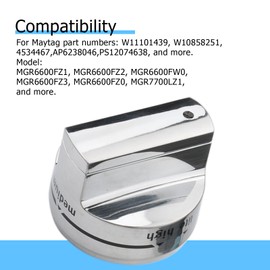 POCPUNAB W11101439 Stove Knob for Maytag Gas Range Cooktop Knobs Replacement Parts W10858251 W10892252 4534467 AP6238046 Compatible with Whirlpool Surface Burner Control Knobs Appliance Accessories