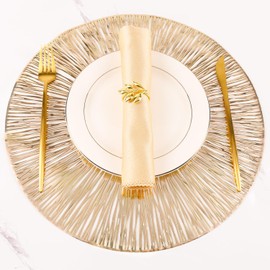 Evevda - Juego de 6 manteles individuales para mesa de comedor, redondos, huecos, de plástico de vinilo metálico prensado, decoración de mesa, centro de mesa para decoración de día festivo, bodas