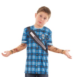 Faux Real Kid's Youth Hipster Plaid Tattoo Childrens Costume, White, Large