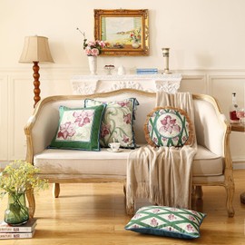 patdrea Designer Throw Pillow Covers Set of 4,French Elegant Green Linen with Iris Floral Collection Pattern Pillow Covers,Decorative Lumbar Square Round Pillowcases Cushion for Bed Living Room