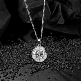 murtoo Men's Necklace with Compass Pendant for Men, Silver Gold Coin Plate Chain for Men Women, Stainless Steel Necklace Gift for Men Women, Stainless Steel