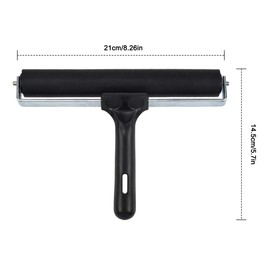 Rubber Roller, 21 cm Lino Roller Rubber Roller Made of Hard Rubber for Lino Printing and Printing Graphics, Hard Rubber Roller Paint Roller with Black Handle, Brush Paint Roller Print Graphic Roller