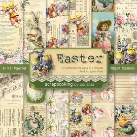 24 Sheets 6" x 6" Easter Scrapbook Paper Single -Sided Cardstock for Scrapbooking Journal Photo Album (21046)