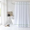 White Shower Curtain with Oliver Green Border, Modern Chic Faux