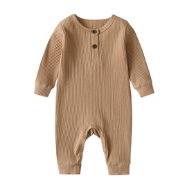Tearfuty Newborn Baby Boy Girl Rompers Cotton One Piece Jumpsuit Long Sleeve Rompers（2 Pack） Brown & Khaki