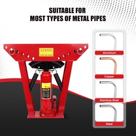 1/2" Hydraulic Pipe Bender 6 Dies (1/2",3/4",1",1-1/4",1-1/2",2") 12 Ton Manual Copper Tubing Bender Tool Adjustable Rollers 90°-180° Steel Iron Metal Ratcheting