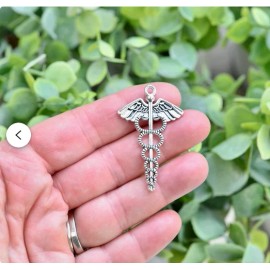 Fashion Jewelry CADUCEUS SYMBOL MEDICAL Pendant on 925 Plated ITALIAN Sterling Silver 22" Chain