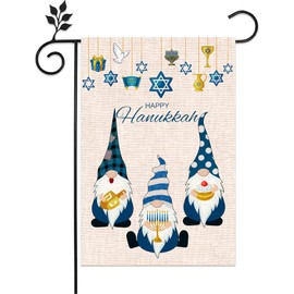 Tatuo Happy Hanukkah Garden Flag Burlap Buffalo Plaid Gnomes Flag Vertical Double-Side Jewish Hanukkah Star Menorah Dreidel Outdoor Yard Flags for Winter Theme Parties Holidays Decorations, 12x18 Inch