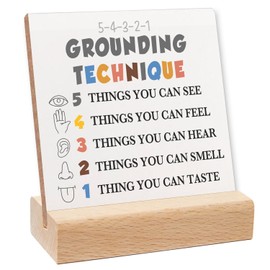 Grounding Technique Sign, Mental Health Gifts for Women, Therapist Office Desk Decor Wooden, Psychology Decorations for Corner Classroom Counseling Office, Psychology Gifts for Counselor