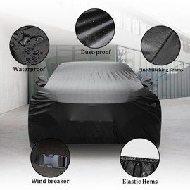 BHIEE Car Cover Stretch Fabric Car Cover Dust Protection Waterproof Elastic Cover Car for Car Garage, Underground Garage, Car Show, Indoor and Outdoor, Black