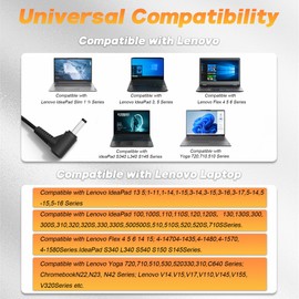 65W Laptop Charger Replacement for Lenovo IdeaPad 3 1 5, IdeaPad 330 330S 320 310 S340 S145 510 520 710S, Yoga 710 510, Flex 4 5, V14 V15 V17 Adapter Power Cord