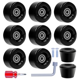 Tanzfrosch 8 Pack Roller Skate Wheels with Bearings Installed and 2 Toe Stoppers for Double Row Skating, Quad Skates and Skateboard Outdoor or Indoor Use, 32mm x 58mm 82A (Black)