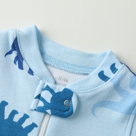 Owlivia Baby Boy Romper, Unisex Short-sleeve Summer Outfit, 100% Organic Cotton Boy One-Piece Jumpsuit(6-12 Months, Blue Dinosaur & Tie Dye Dark Navy)