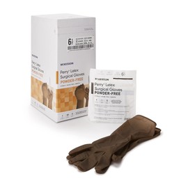 McKesson Perry Latex Surgical Gloves - Powder-Free, Extended Cuff, Hand Specific, Smooth, Micro-Thin, Sterile - Brown, Size 6.5, 50 Count, 1 Box