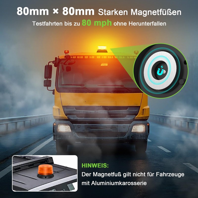 Fxlpower LED Rotating Beacon Light with 2.8 Metre Cable, Yellow