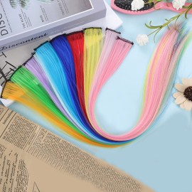 20 Stück Farbige Haarverlängerungen, 22 Zoll Bunt Haarsträhnen Party Highlights, Extensions Bunt für Frauen Mädchen Party Festival Cosplay (10 Farben)