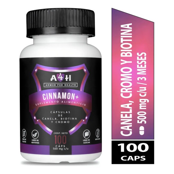 Biotina Picolinato De Cromo Canela 100 Cápsulas 500 Mg A4h