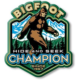 Bigfoot Hide & Seek Champion Magnet by Classic Magnets, Collectible Gifts Made in The USA, 3" x 3.3"