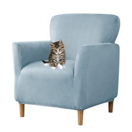 SONNACH Stretch Chair Covers with Arms 1-Piece Banquet Armchair Slipcover Velvet Mid Century Modern Armchair Slipcover Anti-Slip Furniture Protector for Living Room Friendly for Kids Pets (Baby Blue)