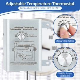 Saillong Attic Fan Thermostat Control, Replacement Thermostat with Adjustable Temperature Dial, Programmable for Exhaust Fan, Greenhouse, Cooling System (2 Pack,Silver)