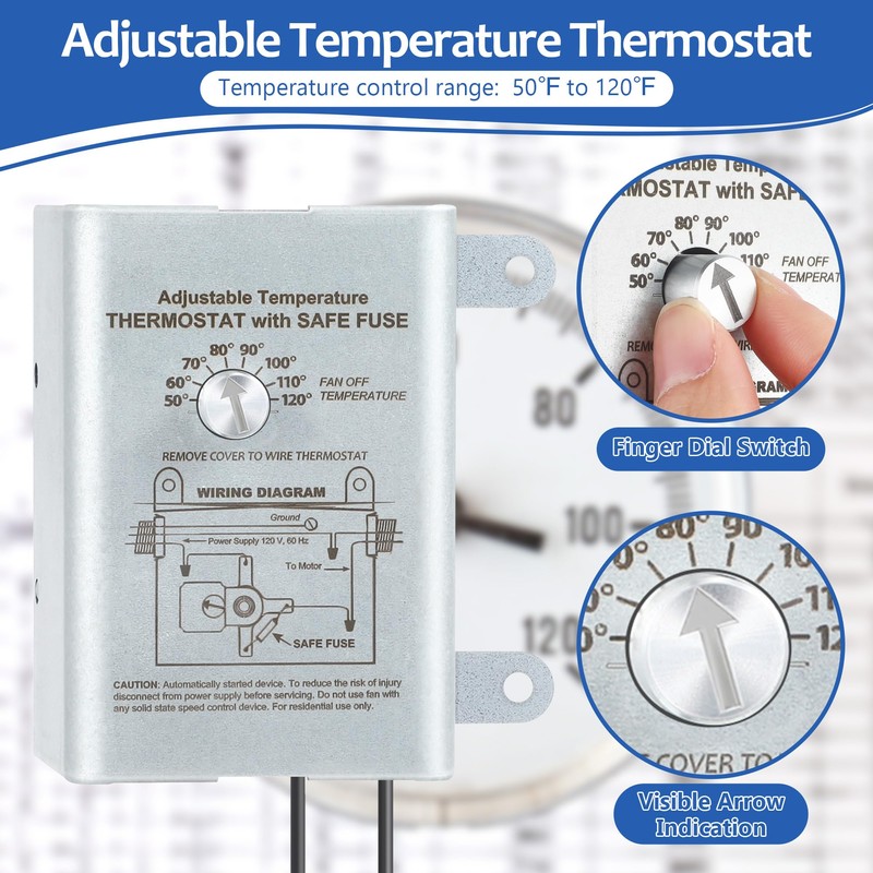Saillong Attic Fan Thermostat Control, Replacement Thermostat with Adjustable Temperature