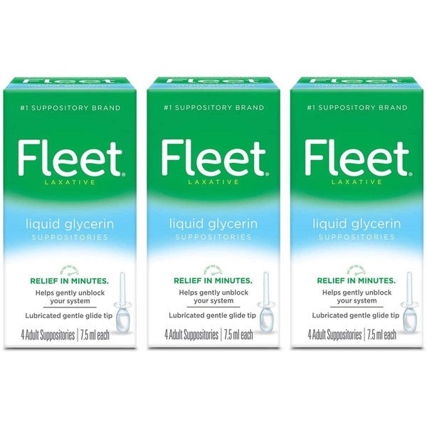 Fleet Liquid Glycerin Suppositories for Adult Constipation, 4 Suppositories, 7.5 ml (Pack of 3)