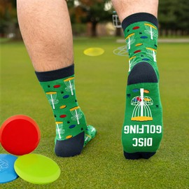 VICRAZY Disc Golf Socks For Men – Funny Disc Golf Gifts, Frisbee Accessories For Players, Stocking Stuffers For Men, Christmas Gifts Ideas, Unique Presents For Him, Disc Golf Socks