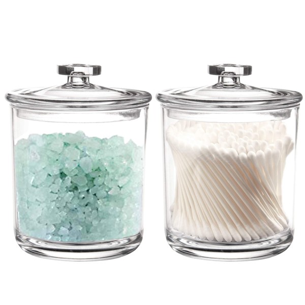 Youngever 2 Pack 450ML Clear Plastic Apothecary Jars, Re-usable Qtip Holder, Cotton Swab Holder, Bathroom Vanity Organizer for Cotton Balls, Cotton Swab, Qtips