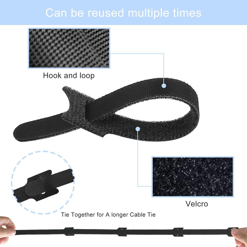Nutabevr Pack of 60 145 mm Black Reusable Velcro Cable