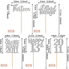 30 piezas de adornos para magdalenas de 13 cumpleaños con purpurina, trece Happy 13th Straight Outta 2011, para saludar hasta 13 años, 13 años, aniversario, decoración de fiesta, suministros de plata