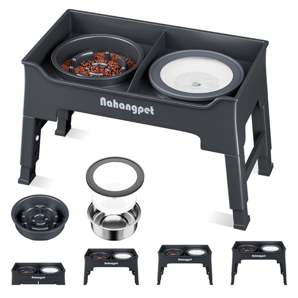 NAHANGPET 2-in-1 Elevated Dog Bowls, Mess Proof Slow Feeder Dog
