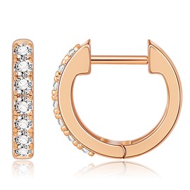 Gacimy Gold Huggie Earrings for Women 14K Real Gold Plated, Small Cubic Zirconia Cartilage Hoop Earrings Cuffs for Women, 13mm, Brass Rose Gold Cubic Zirconia, Cubic Zirconia