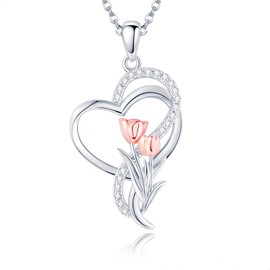 AXOMY Tulip Necklace 925 Sterling Silver Heart Tulip Flower Pendant Necklace Tulip Jewelry Gifts for Women Mother Tulip Lover