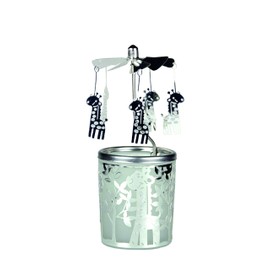 Kerzenfarm Giraffe Rotary Carousel for Tealights, Metal and Glass, 16.5cm high, Silver, 6x6x16.5 cm
