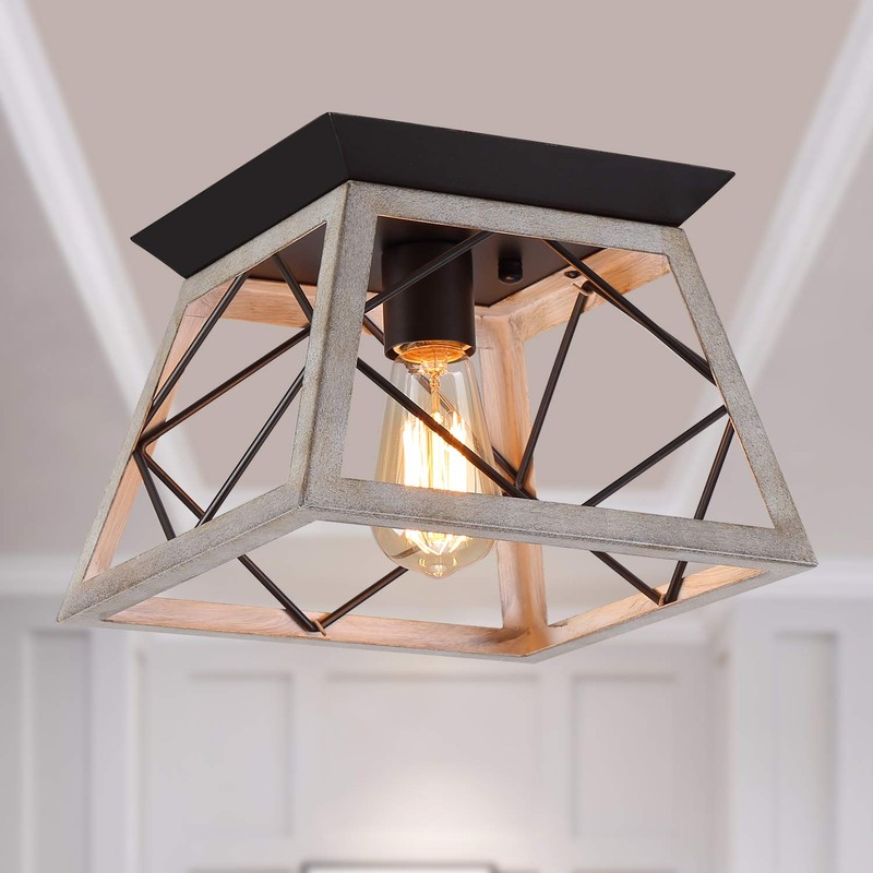 Q&S Rustic Farmhouse Ceiling Light Fixture Flush Mount Vintage Ceiling