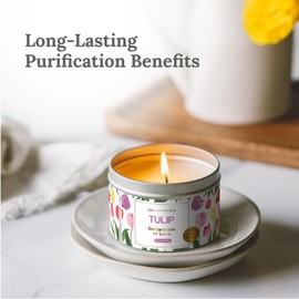 Magnificent 101 Long Lasting Flower Tin Candles with Tulip Scented | 6 Oz - 35 Hour Burn | Made of Natural Soy Wax for Manifestation, Purification, Chakra Healing & House Energy Cleansing