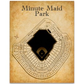 Minute Maid Park Seating Chart - Houston Baseball Stadium 11x14 Unframed Print Poster - Vintage Blueprint Old Parchment-Like Look, Retro Sports Memorabilia Decor for Fans, Game Room, Man Cave, or Bar