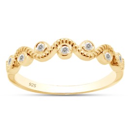 SAVEARTH DIAMONDS 1/10 Carat Round Cut Lab Created Moissanite Diamond Milgrain 7 Stone Wedding Band Stackable Ring In 14K Yellow Gold Over Sterling Silver (VVS1 Clarity, 0.10 Cttw)-6