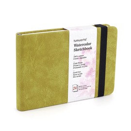 tumuarta Watercolor Sketchbook, 10x15 CM, 300 GSM, 100% Cotton Paper, Cold Press, 24 Sheets, 48 Pages, Watercolor Journal for Use As Travel Sketch Book and Mixed Media Pad On The Go. (Green)