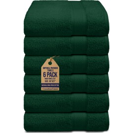 Canadian Linen Imperial Premium Hand Towels, 6 Pack, 16”x27”, Soft Absorbent Cotton Towel Set, Lightweight Quick Dry Bathroom Towel for Home Hair Salon Spa Kitchen Gym Pool Travel Hotel, Hunter Green