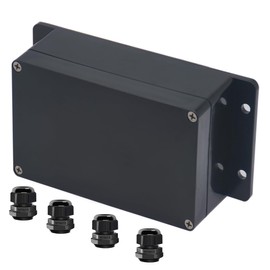 Raculety Project Box ABS Black Electrical Boxes IP65 Outdoor Waterproof Box Electronic Junction Box Fixed Ear Power Enclosure with Cable Glands for DIY Project 6.22 x 3.54 x 2.36 inch (158x90x60mm)