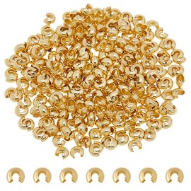 DICOSMETIC 300Pcs Brass Crimp Beads Covers 18K Gold Plated Knot Cover Caps 4mm Half Round Open Crimp Bead Knot Covers for Necklace Bracelet Jewelry Making, Hole: 1.5mm