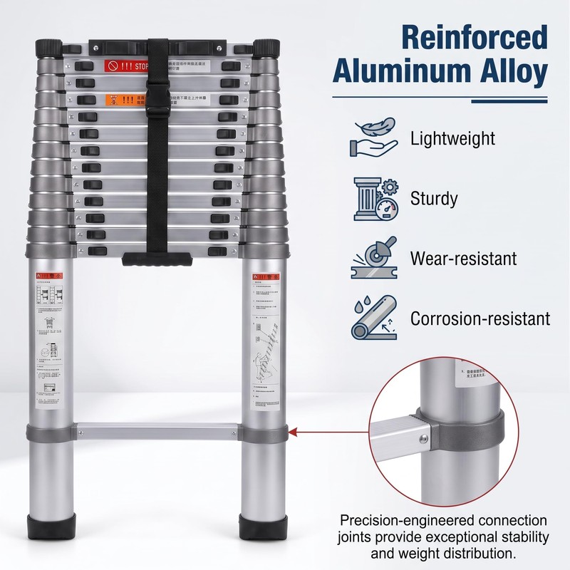 Telescoping Ladder 14 FT, Aluminum Lightweight Extension Ladder Up to