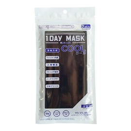 1DAY MASK COOL Regular Size, Black, 7 Pieces, Set of 2 Bags, Cool Feeling Non-Woven Mask, Pattern Mask