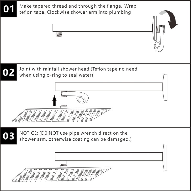 Voolan 20" Square Shower Arm with Flange and Teflon Tape,